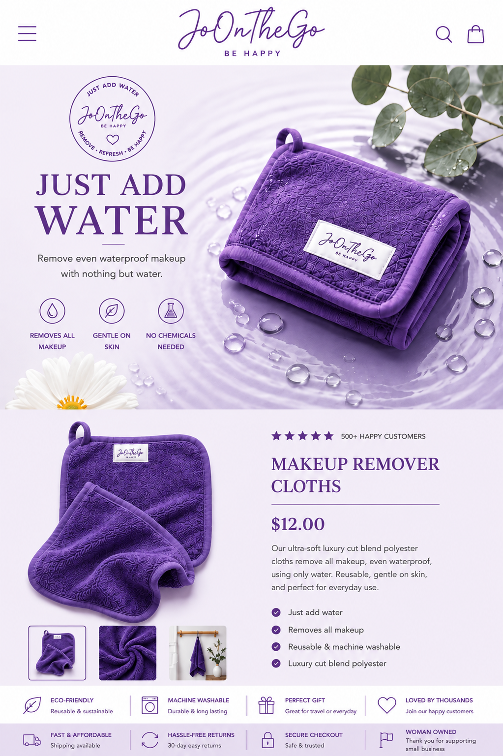 Purple Jo On the Go Makeup Remover Cloth